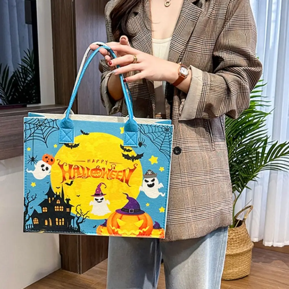 

Большая вместительная фетровая сумка для Хэллоуина, тканевая сумка для конфет, сумка для мамы, сумка-тоут, сумка для хранения тыквы, уличная сумка