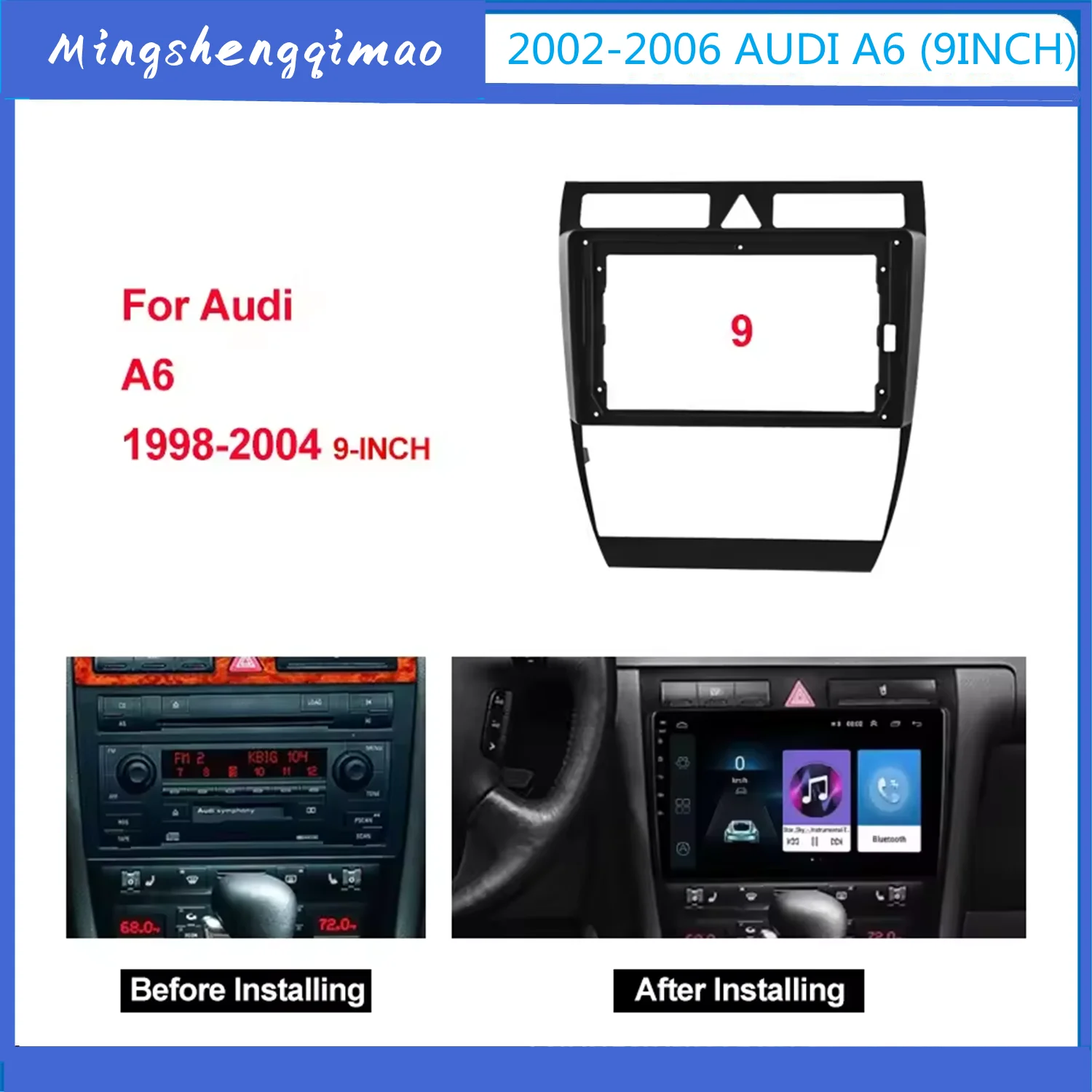 

9" Car radio Fascia Frame Facials Install Panel Dashboard Trim Kit for Audi A6 S6 RS6 1998-2004