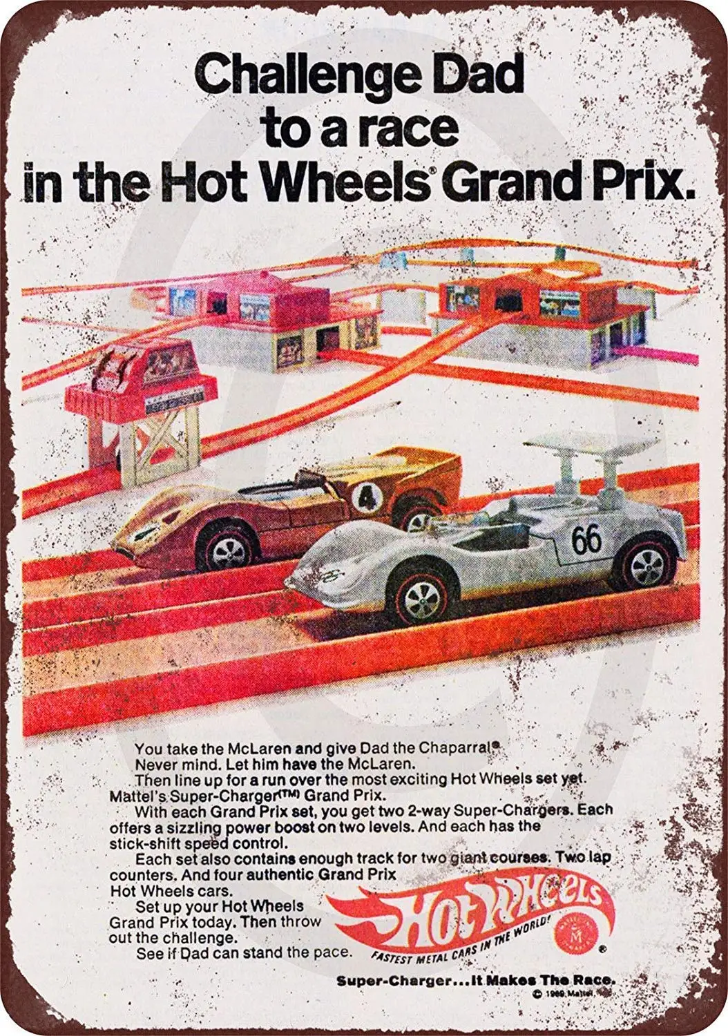 Isaric Tin Sign 1969 Challenge Dad Hot Wheels Grand Prix Vintage Look Reproduction Metal Sign 8 x 12