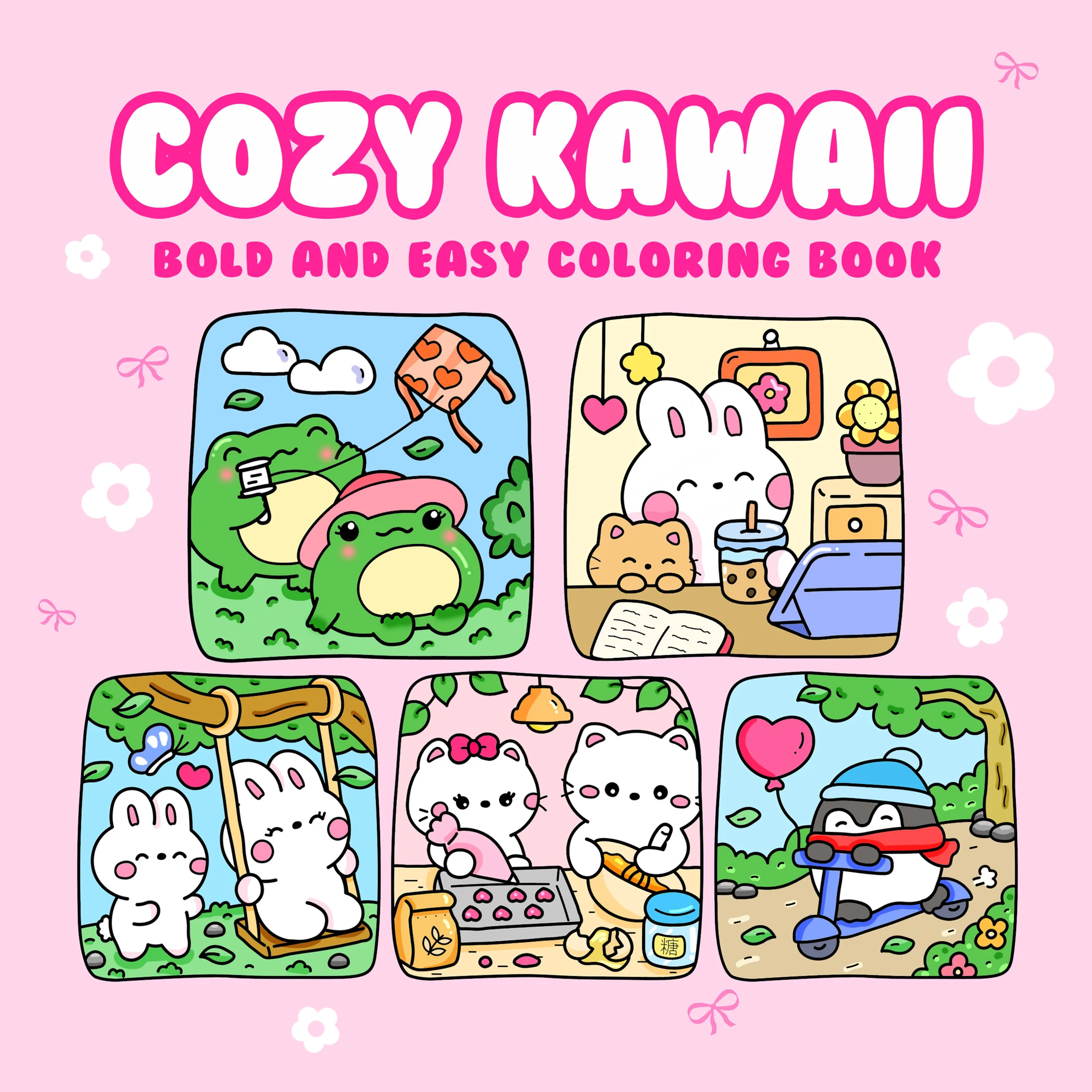 COZY KAWAII Bold-easy Patterns Coloring Book for Adults Cute Drawing Book Perfect Gift for Party and Birthday