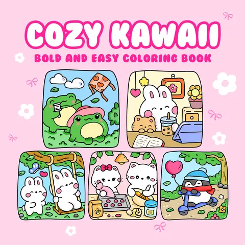 COSY KAWAII Yetişkinler için Cesur Kolay Desenler Boyama Kitabı Sevimli Çizim Kitabı Parti ve Doğum Günü için Mükemmel Hediye