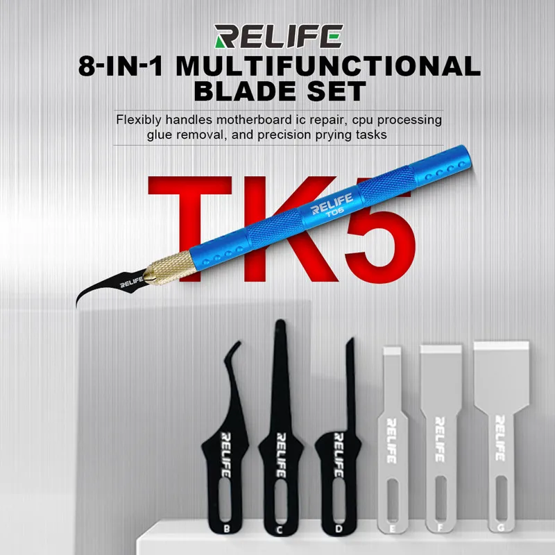 

RELIFE TK5 Repair Blade Set Hand Finish For Pcb Underfill Clean BGA Chip Motherboard Glue Cleaning Scraping Pry Knife