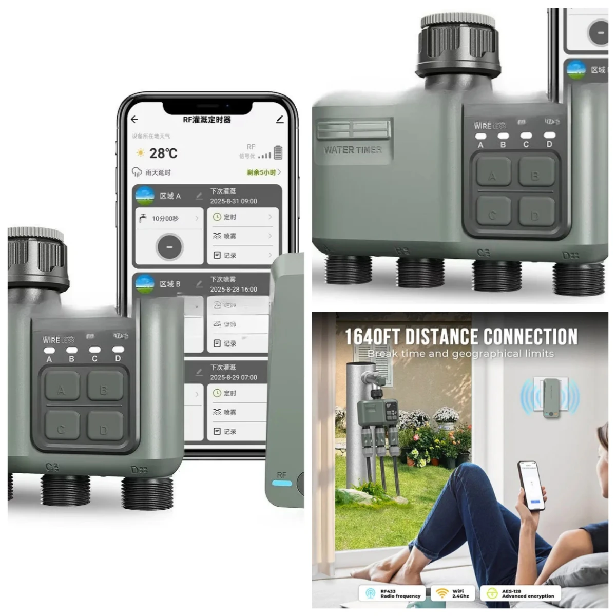 Smart Remote-Controlled 4-Way Automatic Garden Watering System, WiFi Irrigation Timer for Outdoor Plants