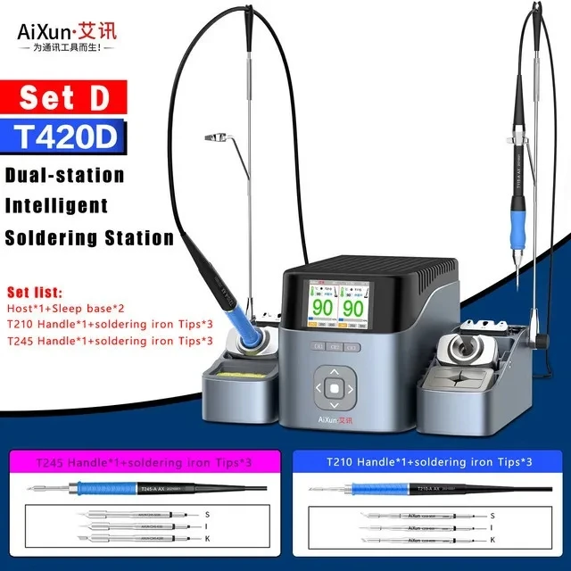 Aixun T420D Smart Double Soldering Station with Handle Set T245 T210 T115 Welding Iron Tips for Mobile Phone PCB BGA Repair Tool