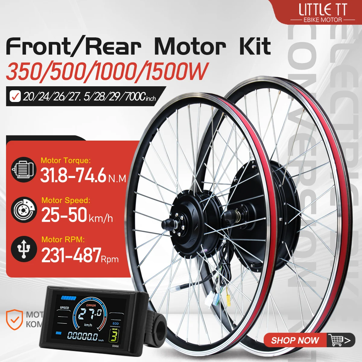 

Electric Bike Conversion Kit Front Rear Wheel Hub Motor 36V 48V 350W 500W 1000W 1500W For eBike Conversion Kit 20-29inch 700C