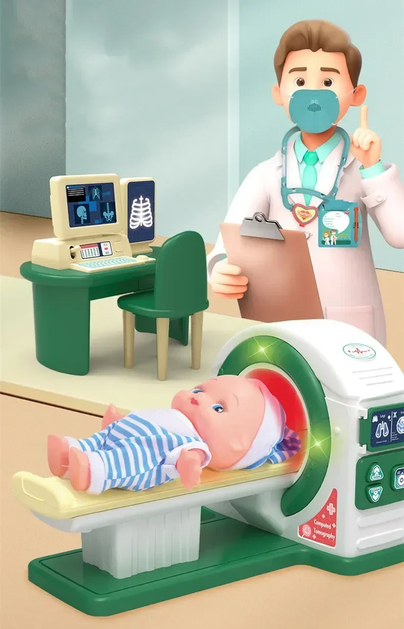 Máquina médica CT de simulación de luces y sonido de 20 piezas, muñeca de enfermera, estetoscopio, juego de médico, juguete para niños, casa de juegos, el mejor regalo para bebé