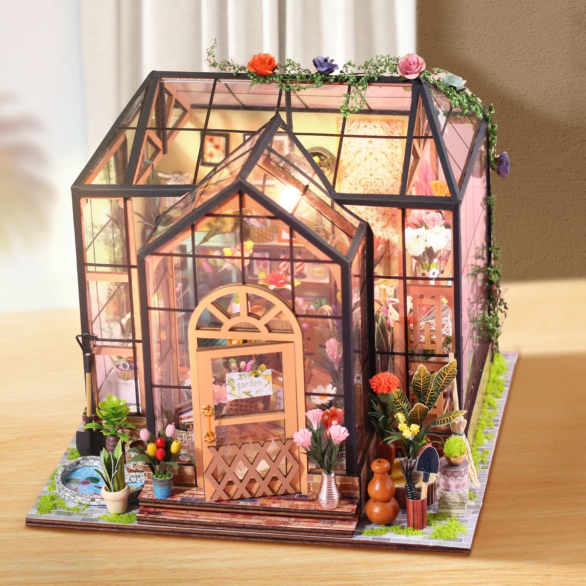 Flower House 3D Puzzle Assembly Model Building Doll House Mini Kit DIY Cabin Handmade Toys Wooden Crafts Valentine\'s Day Gift