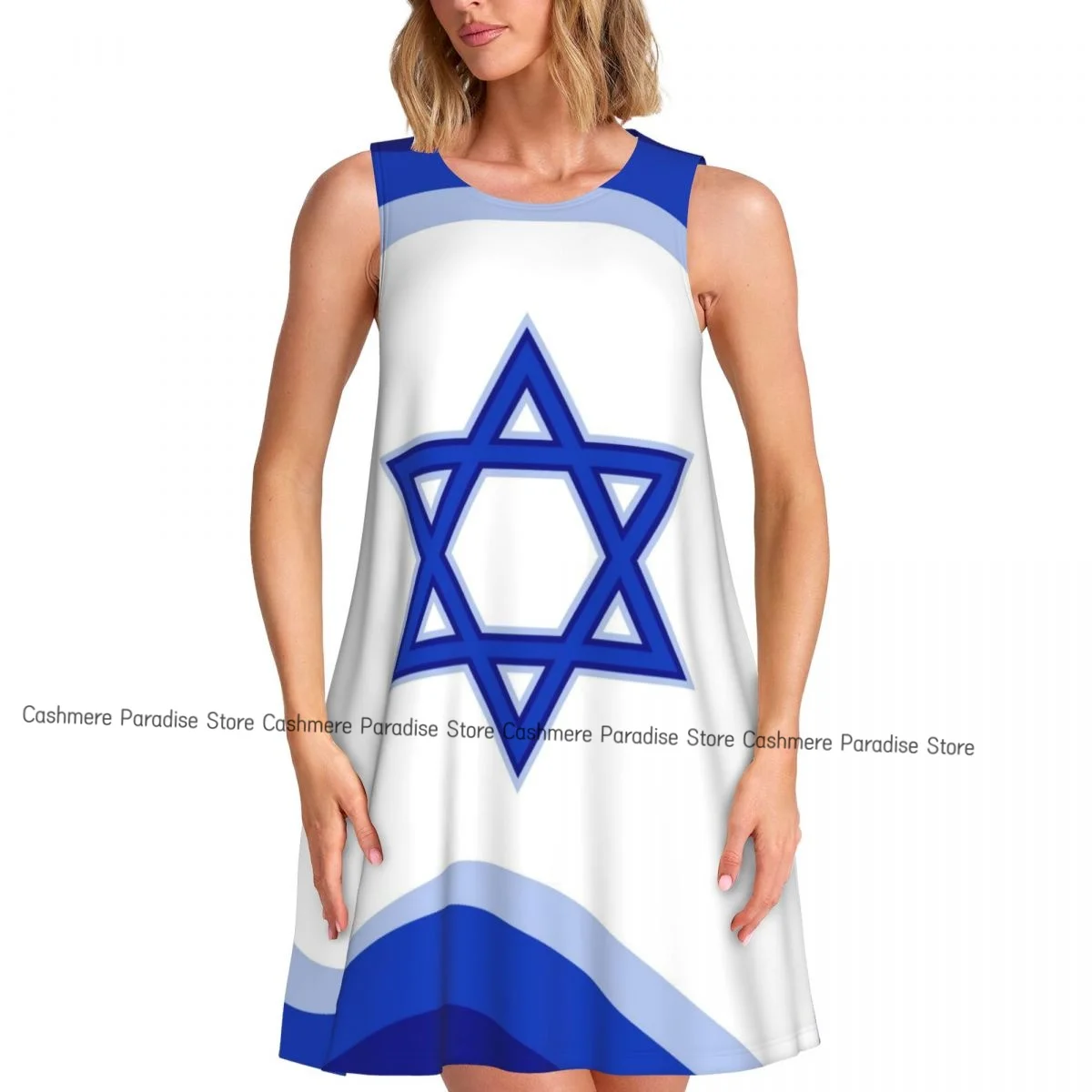 2025, Damenbekleidung, Kleider, Isreal-Flagge, Rundhalsausschnitt, ärmelloses Kleid