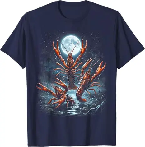 Three Crawfish Moon Crawfish Howling To The Moon Vintage 90er Jahre T-Shirt Y2k Moon Galaxy Space Retro Animal Aesthetic Tee Kleidung – Detail 6
