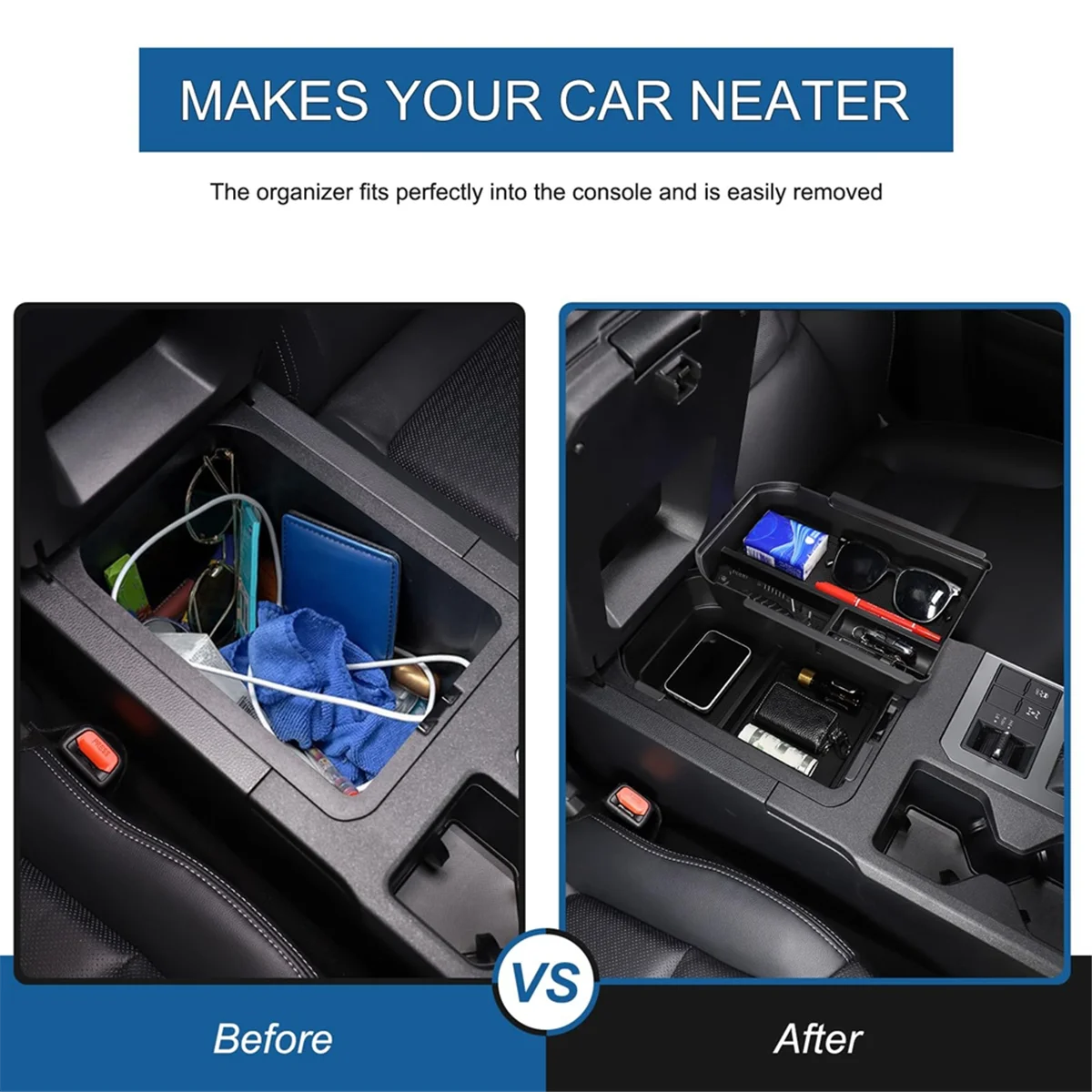 

T61C_For Toyota Land Cruiser 250 Prado LC250 2024 Center Console Organizer Double Layer Armrest Storage Box Tray Accessories