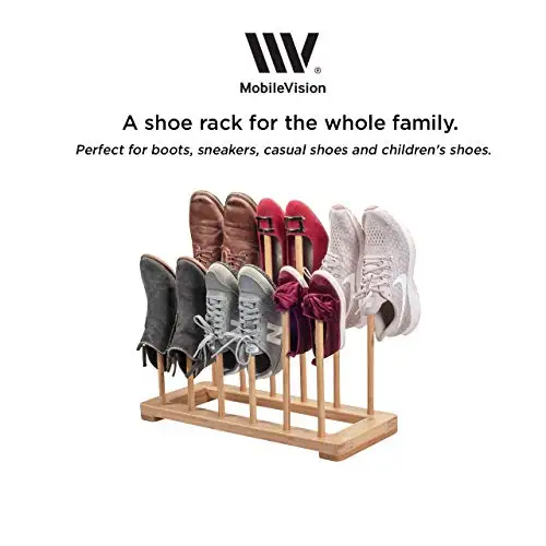 

Bamboo Freestanding Shoe Organizer For 6 Pairs Of Tall Boots – Hiking, Riding, Rain, Work Shoes Storage For Closets And