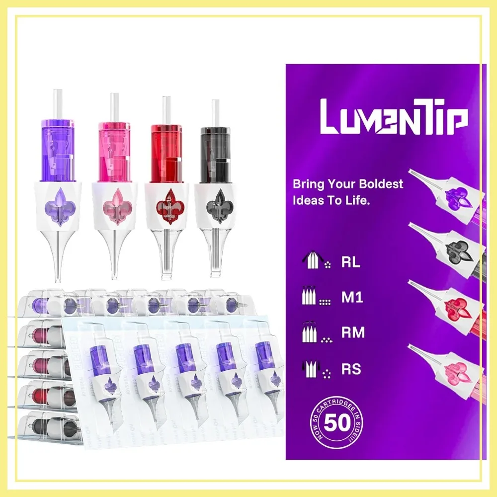 

50PCS Mixed Sizes Tattoo Cartridge Needles with Finger Ledge - #12 Standard Disposable for Tattoo Gun