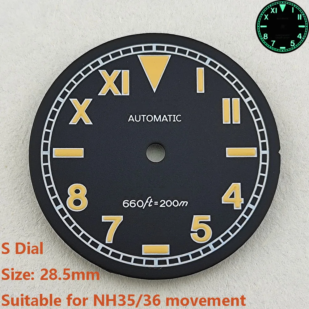 High Quality 28.5mm NH35dial watch dial S dial green luminous suitable for NH35 NH36 movement watch accessories repair tool