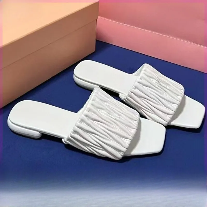 

Women's 2026 Romantic Summer Slippers Crinkle Flat Sole Square Toe Sandals Anti-Slip Casual Slides for Teens Girls Fast Shipping