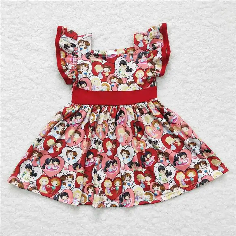 Kids Valentine\'s Day Dress Short Sleeve Heart Print Baby Girls Clothing Toddler Boutique Clothes