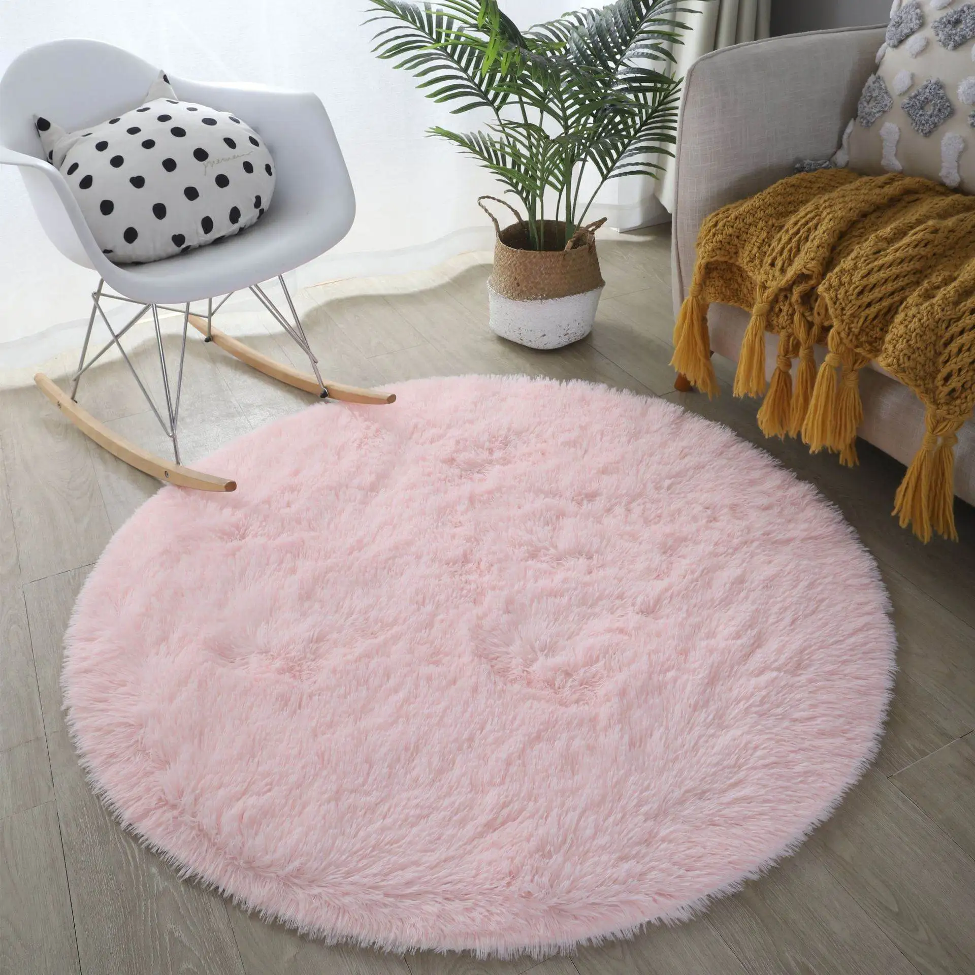 Modern Minimalist Long Fur Carpet Yoga Mat Computer Chair Pad Washable round Living Room Bedroom Bed Blanket Home Decor