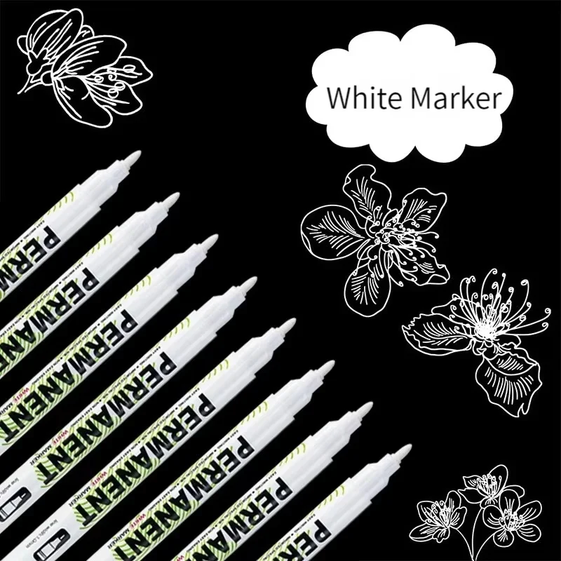 5Pcs Waterproof White Marker Pen Alcohol Paint Oily Tire Painting DIY Graffiti Pens For Fabric Metal Canvas Stone Ceramic Tire