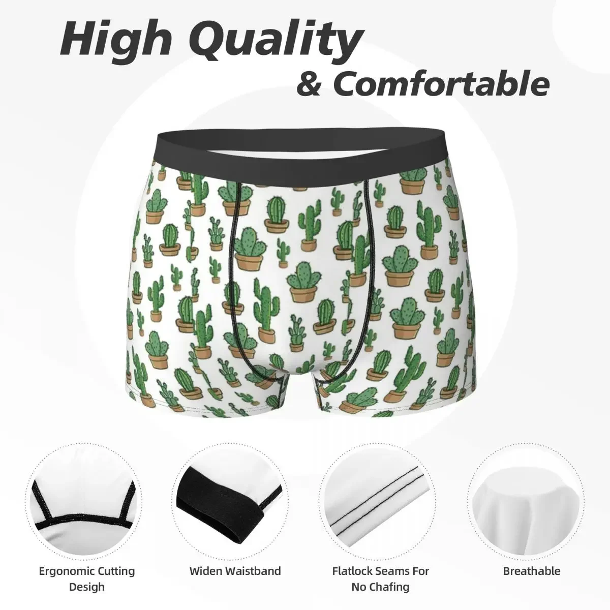 Calzoncillos tipo bóxer para hombre, ropa interior cómoda con diseño de Cactus, flores, Cactus y flores