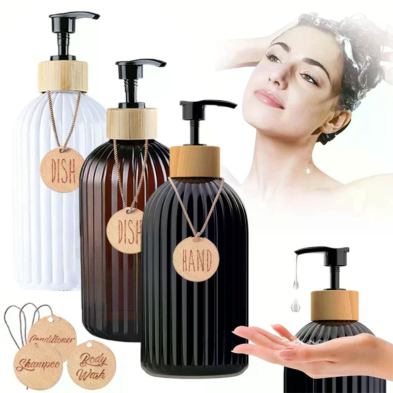/TPz/500ML Striped Bottles For Shampoo, Body Wash, And Conditioner, Kitchen/Bathroom Soap Dispenser Refillable Bottle 1/3pcs