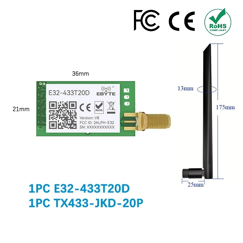 LoRA 433MHz UART RF modul 433MHz 20dBm 3km CDSENET E32-433T20D pemancar Transceiver nirkabel antena SMA-K