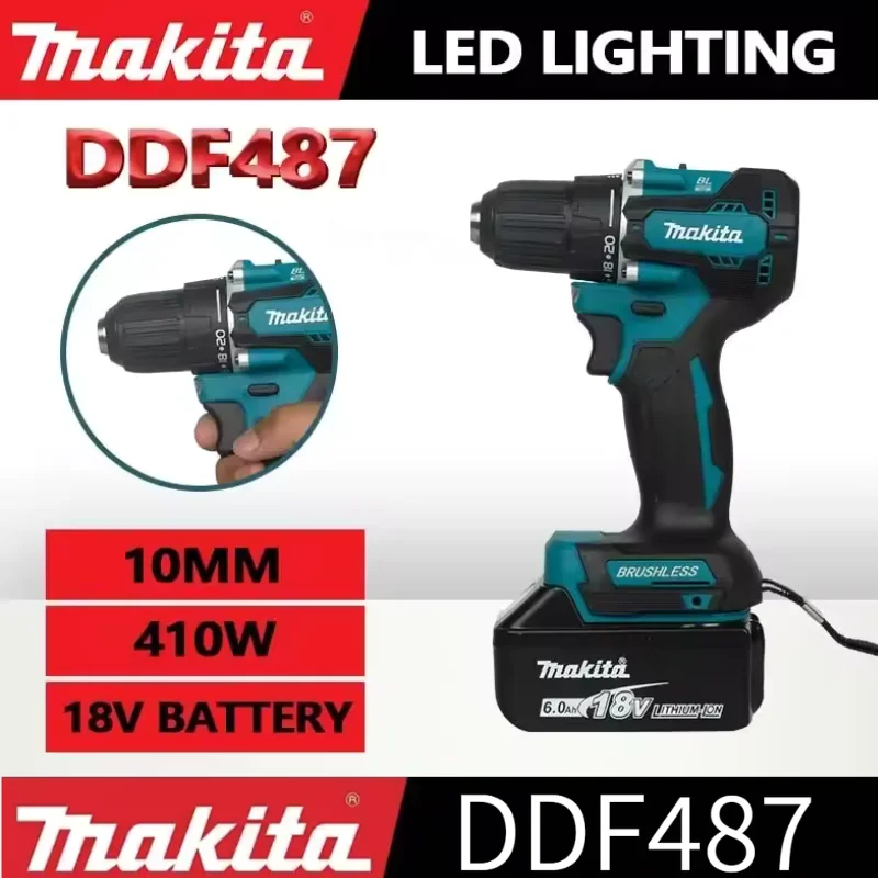 

Makita DDF487 18V Cordless Screwdriver Percussion Drill Electric Variable Speed Brushless Motor Impact Power Tools Power Drill