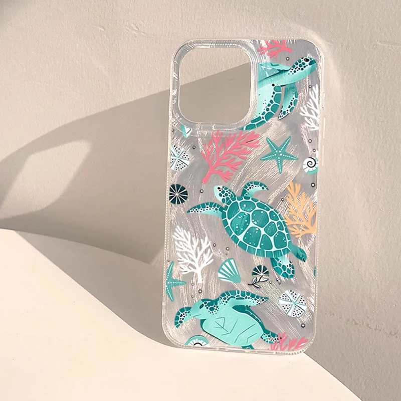 Silk texture Teal ocean Animal Summer Phone Case For Xiaomi Redmi Note 14 Pro 13 12 11 10 Pro 5G 13 14C Plus Hard IMD PC Cover view 5