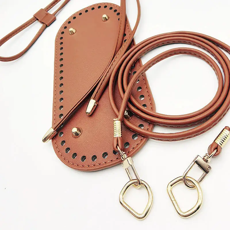 3Pcs DIY Crochet Bag Accessories Kit, PU Leather Bag Bottom, Shoulder Strap & Drawstring Set Bucket Bag Base & Shoulder Strap