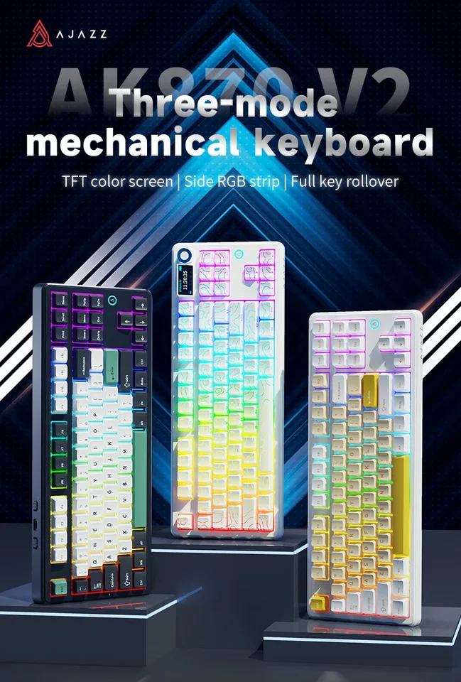 AJAZZ AK870 V2 Triple-Mode Wireless Mechanical Keyboard with TFT