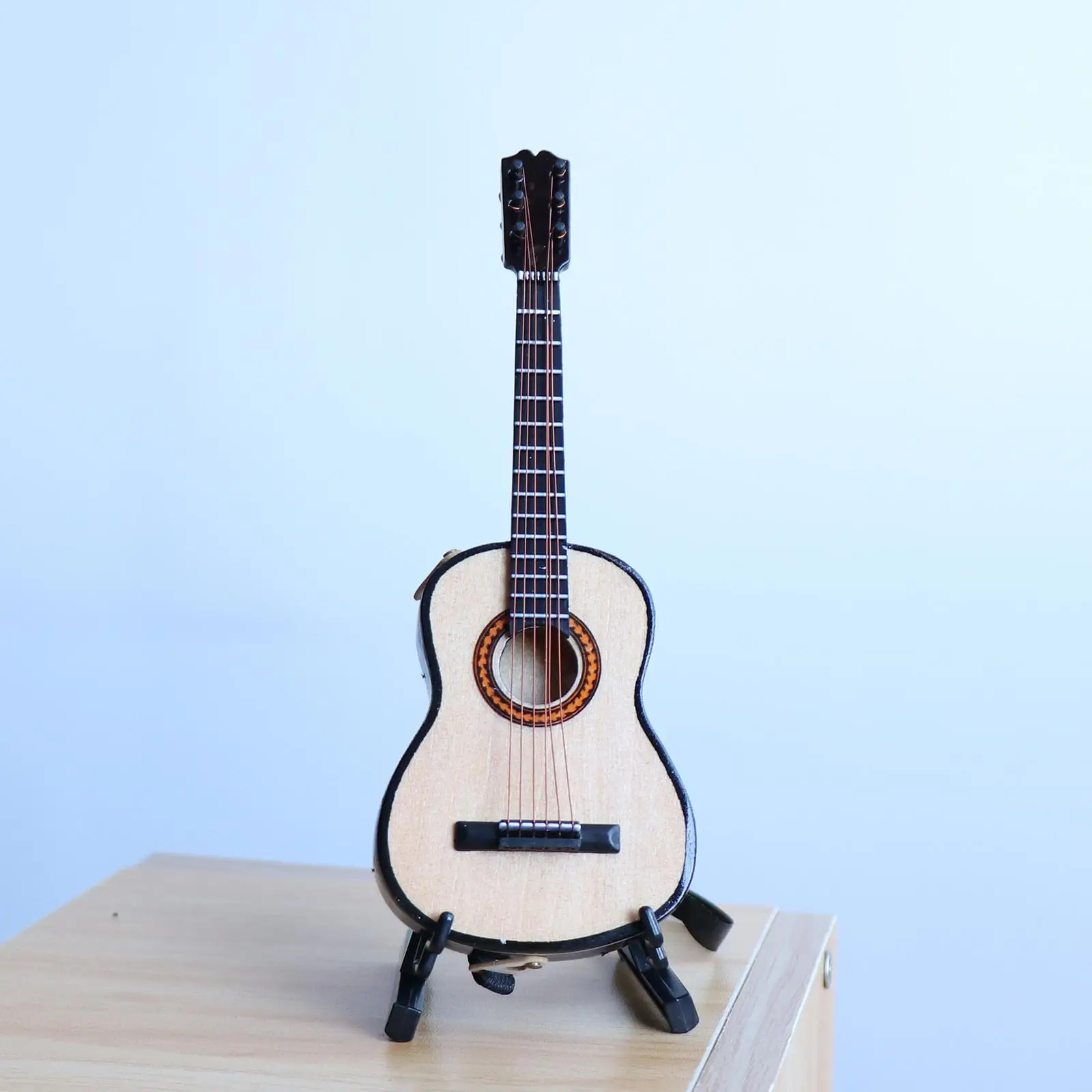 1/6 Scale Handcrafted Wooden Electric Guitar Model With Display Stand Dolls House Miniature Musical Instruments Ornament Toys