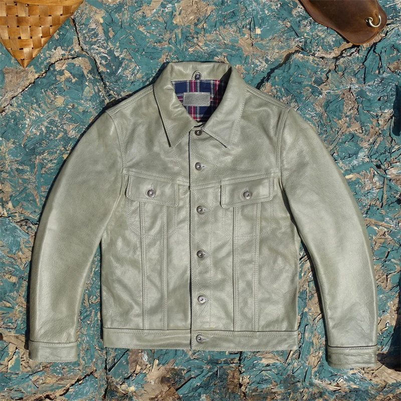 

Мужское джинсовое пальто из натуральной кожи Jaet с высоким воском и восковым слоем на голову, осветленное винтажное кожаное пальто из воловьей кожи для молодежи