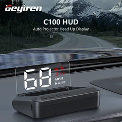 Geyiren C100 HUD Head Up Display Windshield Projector Driving Safety Alarm OBD2 Overspeed Warning digital Water Temp Speedometer