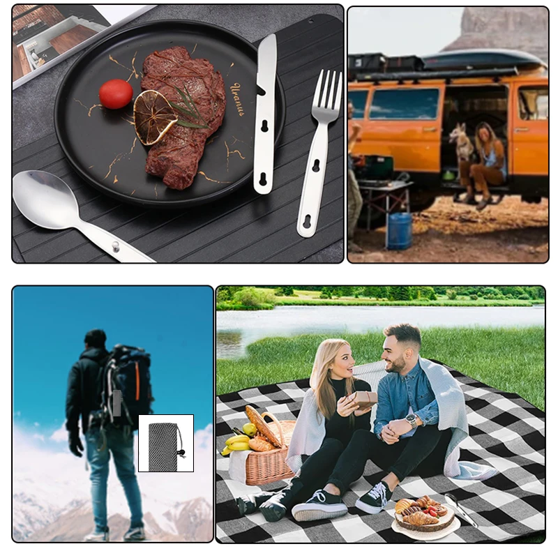 3pcs/set Folding Spoon Fork Knife 304 Stainless Steel Portable Pocket Tableware with Storage Box for Outdoor Camp Picnic Travel view 6