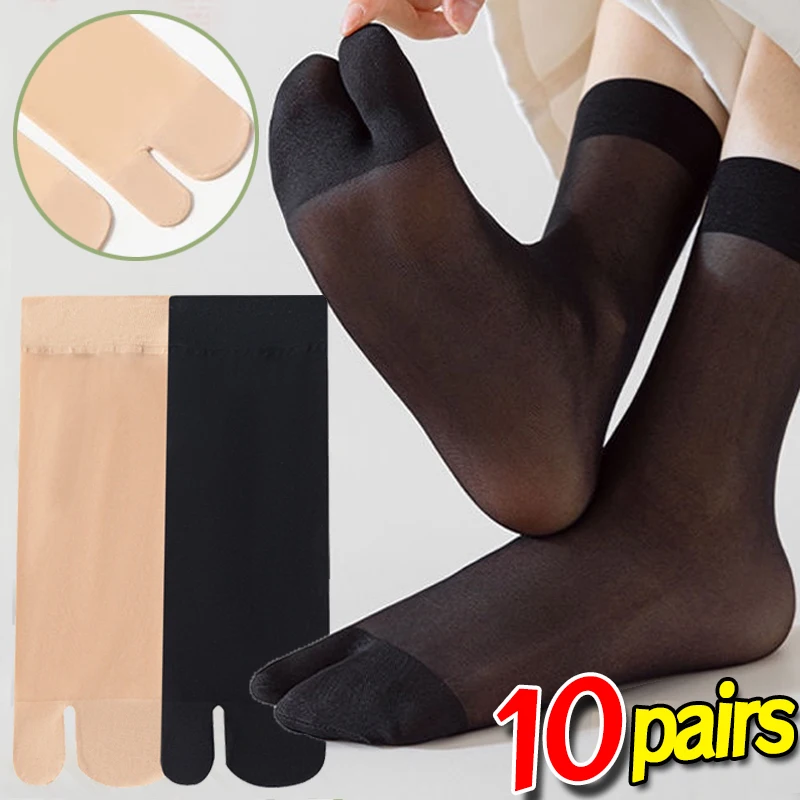 Summer Ultra-Thin Two Toed Socks Middle Tube Silk Stockings Womens Men Solid Color Breathable Anti Slip Japanese Split Toe Socks