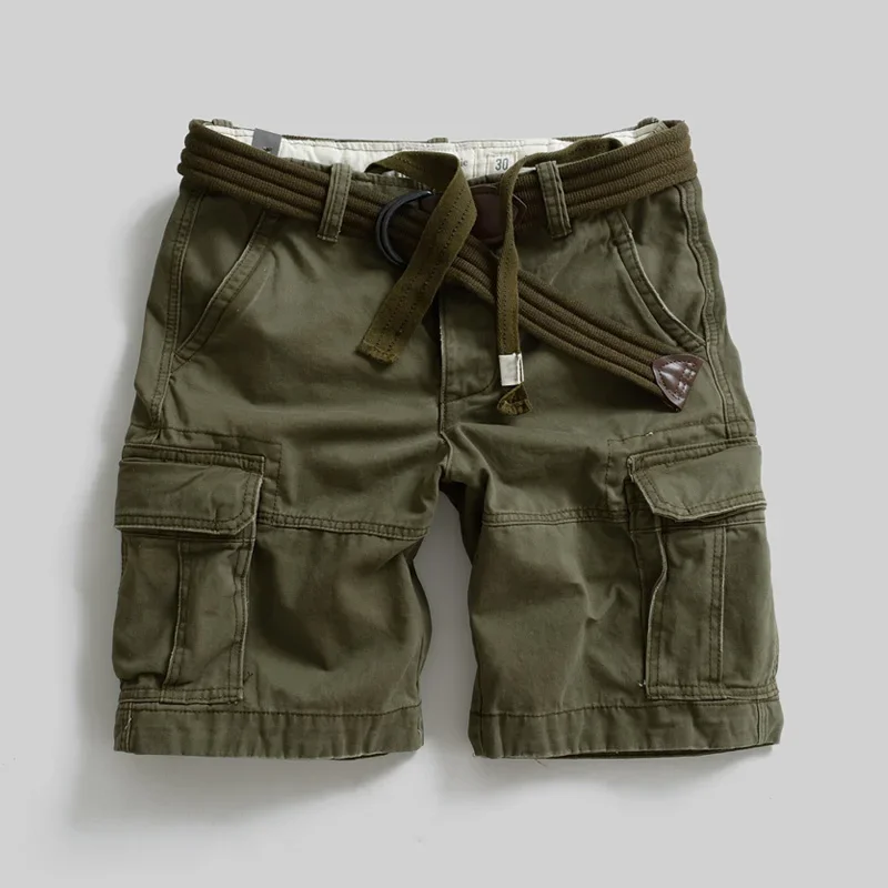 Cargo Shorts Men Pure Color Fitness Military Stylish European Style Retro High Street Mid Waist Sporty Knee Length Summer 2023