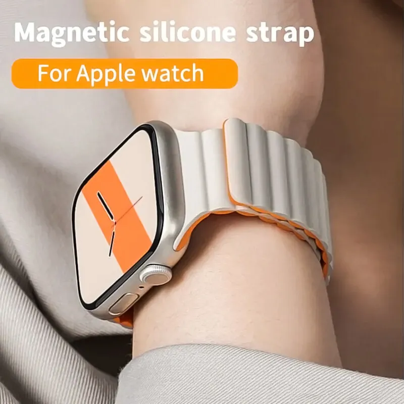 Ремешок магнитный для Apple Watch Band 45 мм 38 мм 49 мм 40 мм 42 мм 41 мм, силиконовый спортивный браслет для iWatch Series ultra 9 6 5 7 8 se 44 мм
