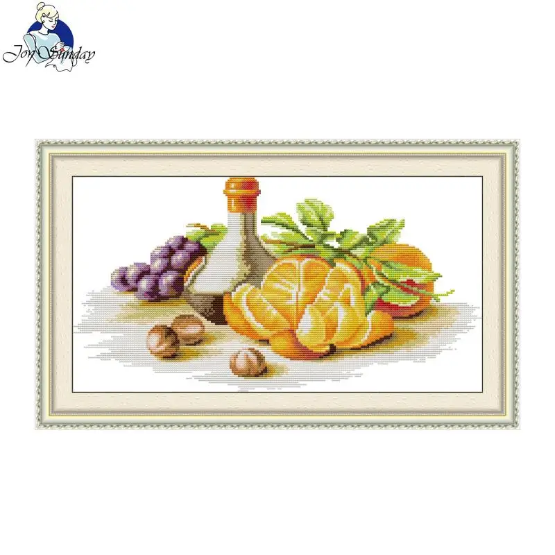 

Cross Stitch Kit Joy Sunday Fruit and Wine Pattern Printed Counted Fabric Aida 16CT 14CT 11CT DIY Embroidery Kit Home Decor New