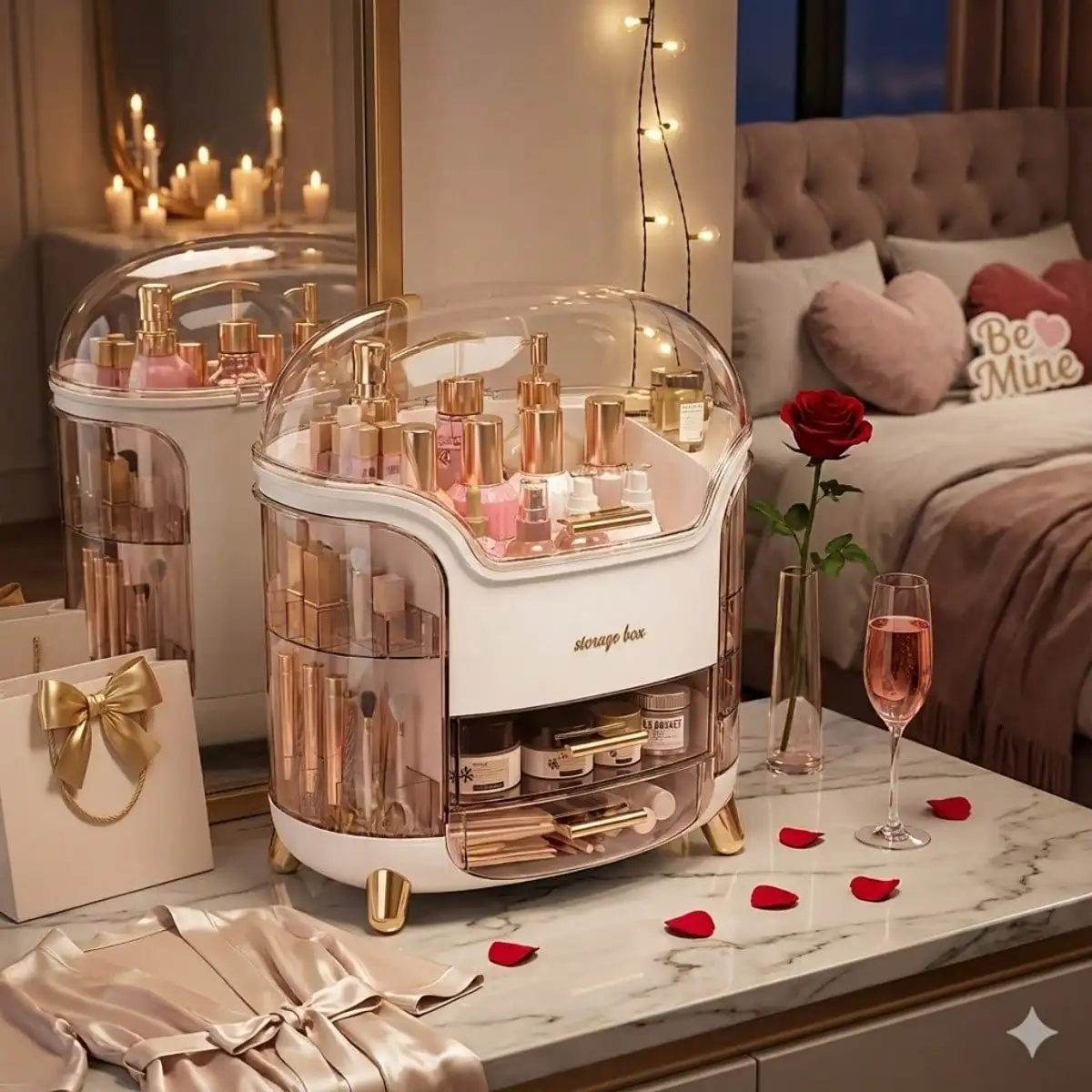 Vanity Organizer with Drawers, Compact Plastic Countertop Storage Shelf for Cosmetics & Jewelry, Freestanding Space Saving Bathroom Dresser Organizer