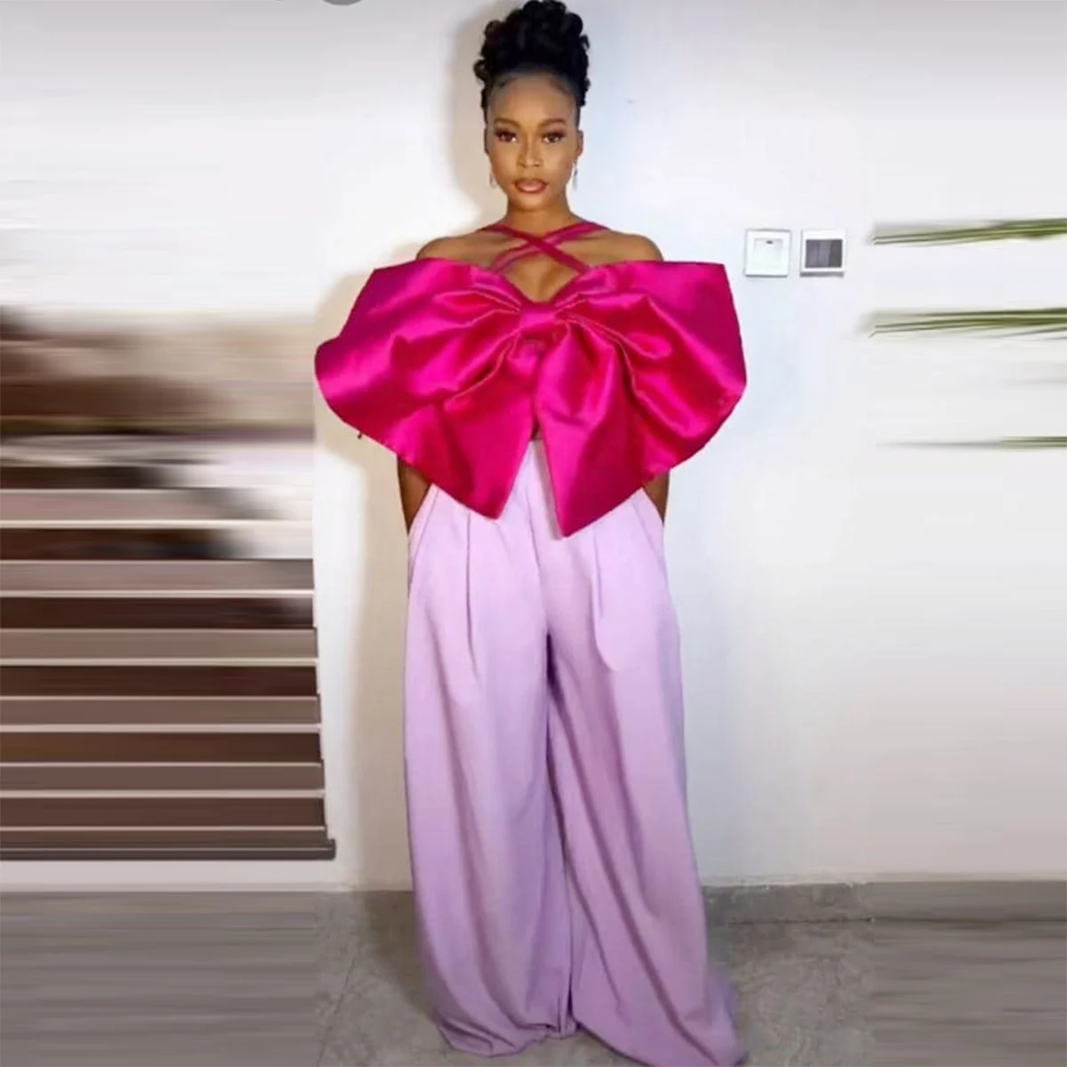

Fuchsia Satin Big Bow Style Top New Fashion Girls Party Prom Formal Event Wear Celebrity Top Spaghetti Straps Zipper Back Top