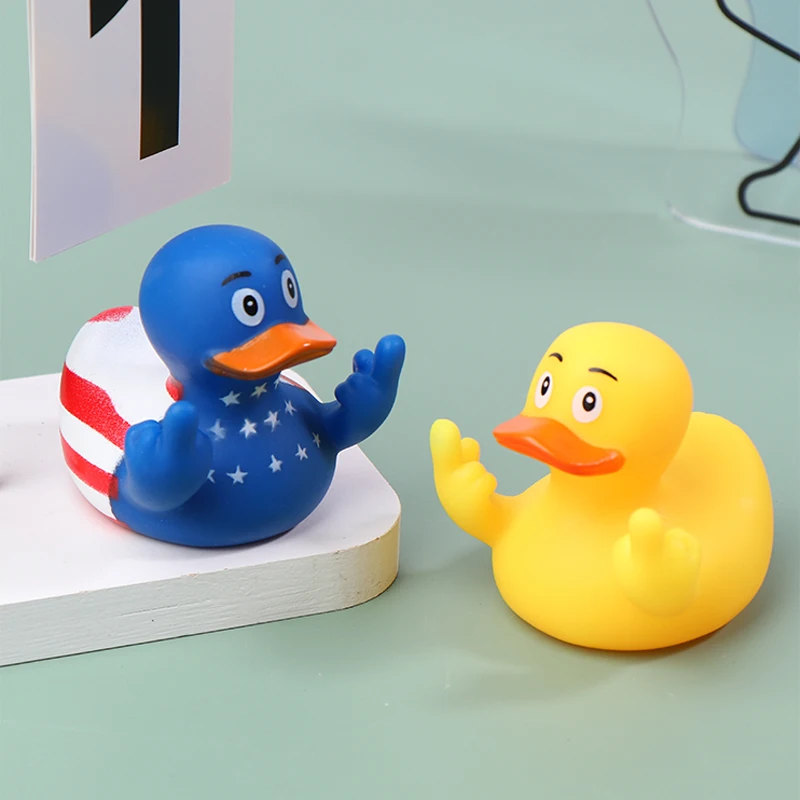 Middle Finger Duck Rubber Ducks Finger Trump Bidem With Us Flag Pattern Small Yellow Duck For Jeep Car Truck Dashboard Interior