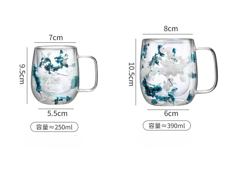 كوب قهوة شفاف 250 مل/400 مل، زجاج معزول مزدوج على شكل زهرة إبداعية مع مقبض، مناسب لكوب المشروبات الساخنة والباردة #3