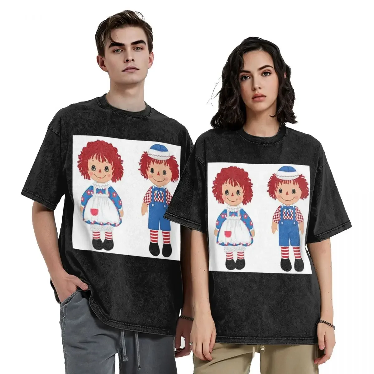 Raggedy Ann y Raggedy Andy The Vintage Dolls Hip Hop camisetas de manga corta Tops lavados camisetas ropa de calle camiseta Vintage