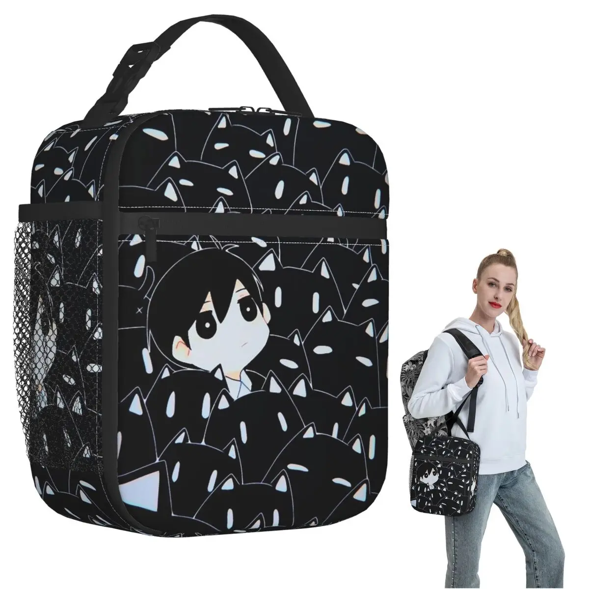 Omori Cat Mewo Animal Game Insulated Lunch Bag for Women Kids Leakproof Food Boxes Thermal Lunch Box Tote