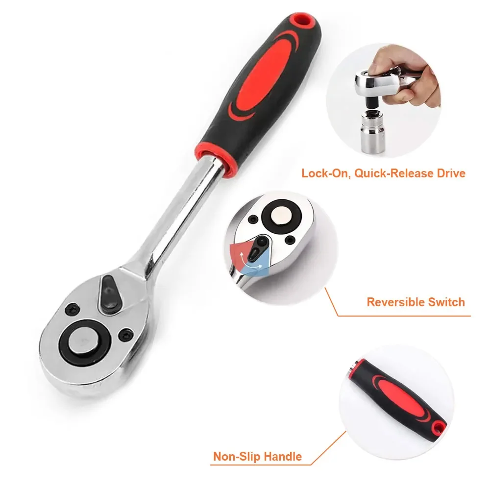 

1/4 3/8 1/2 дюйма, 24-зубчатый привод, трещотка, торцевой ключ, профессиональный сверхмощный трещотка, быстросъемный ручной инструмент «сделай сам»