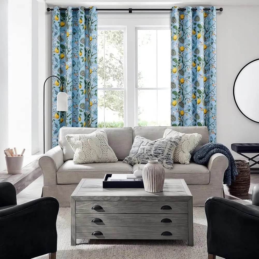 Rideaux floraux et colibri aquarelle Style ferme 96 avec occultant et isolation thermique pour le salon