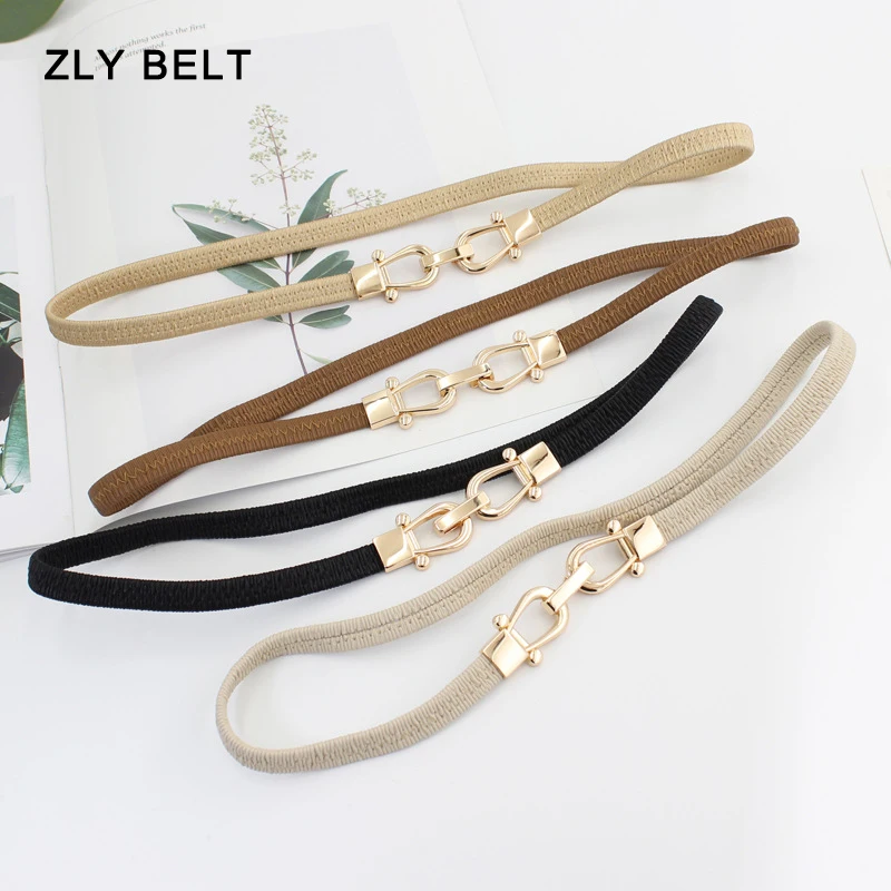 ZLY 2023 New Fashion Belt Women Slender Type Golden Metal Alloy Buckle Luxury Elegant Dress Coat Style 80CM Elastic Adjustable