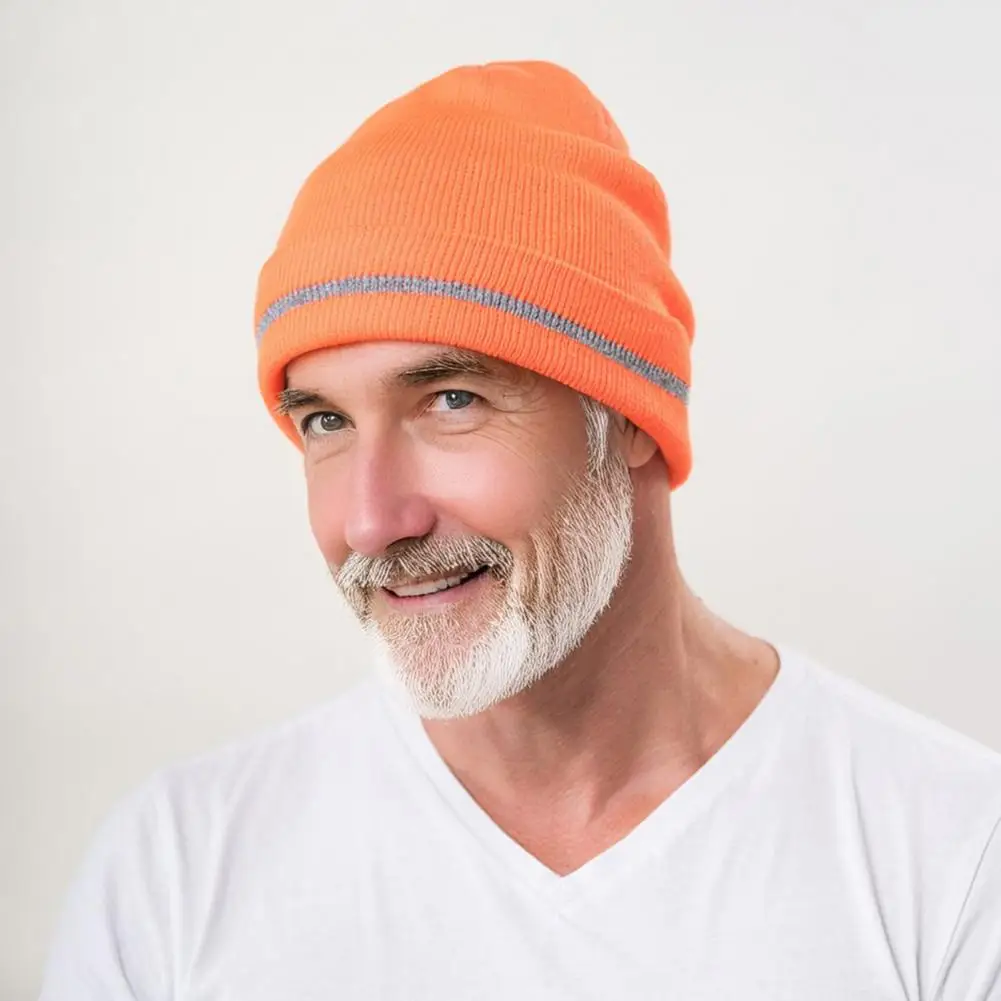 

Вязаная шапка унисекс, шапка со светоотражающими полосками, вязаная шапка со светоотражающими полосками для активного отдыха, теплый головной убор унисекс с ветрозащитой