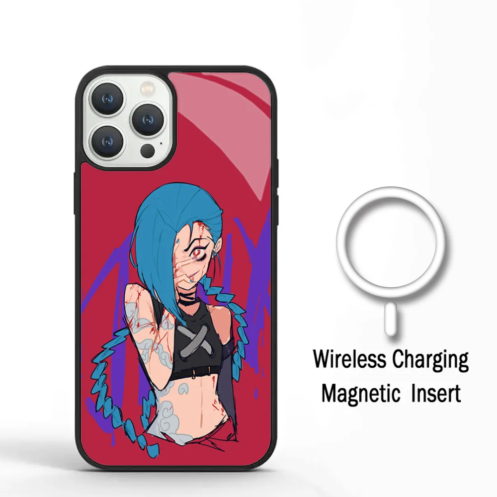 L-League Of L-Legends L-LOL Jinx Phone Case For IPhone 11 12 13 14 15 Plus Pro Max Mirror Acrylic For Magsafe Wireless Charging