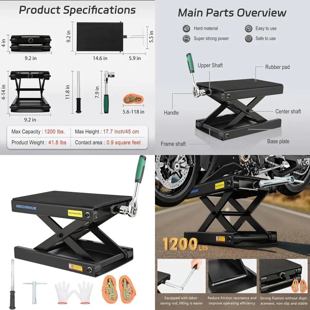 

1200 lbs Capacity Steel Motorcycle Scissor Jack, 4-14.17 Adjustable Height, Suitable for Motorcycles, ATVs, Motocross Bikes - Bl