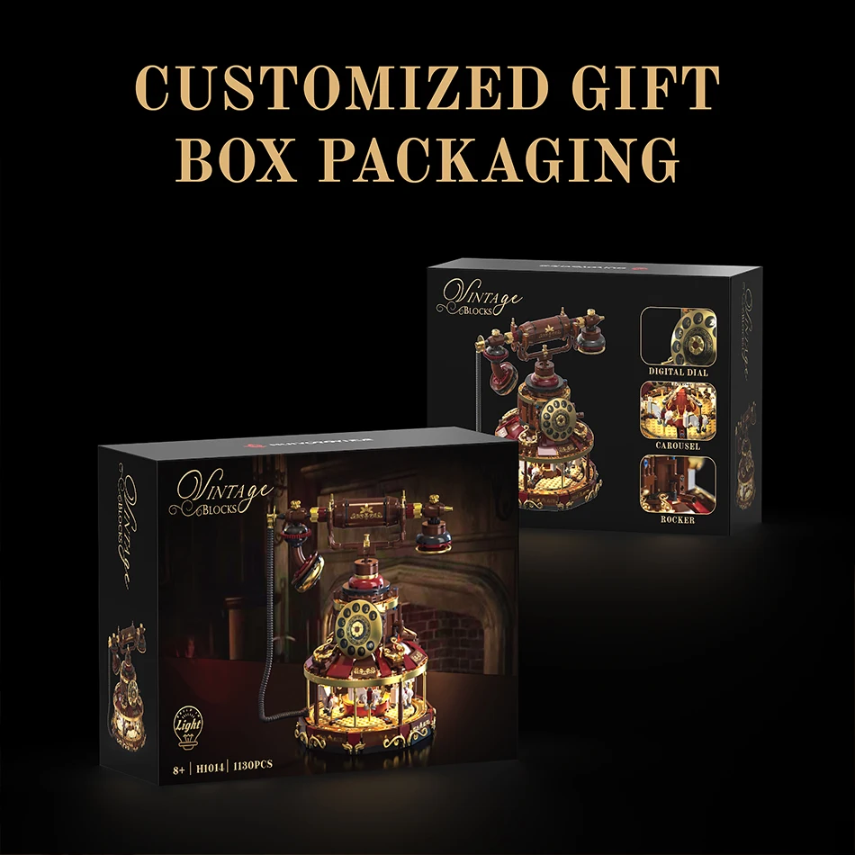 ตัวต่อโทรศัพท์แบบหมุนย้อนยุค MOC ของเล่นตกแต่งบ้านสไตล์วินเทจ ของขวัญสำหรับเด็ก