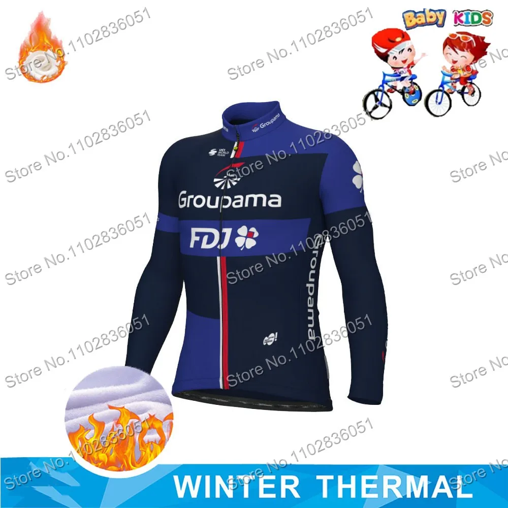 Kids 2024 Team Groupama FDJ Cycling Jersey Set Boys and Girls Cycling Clothing Long Sleeve Cycling Kits Road Bike Shirt Suit